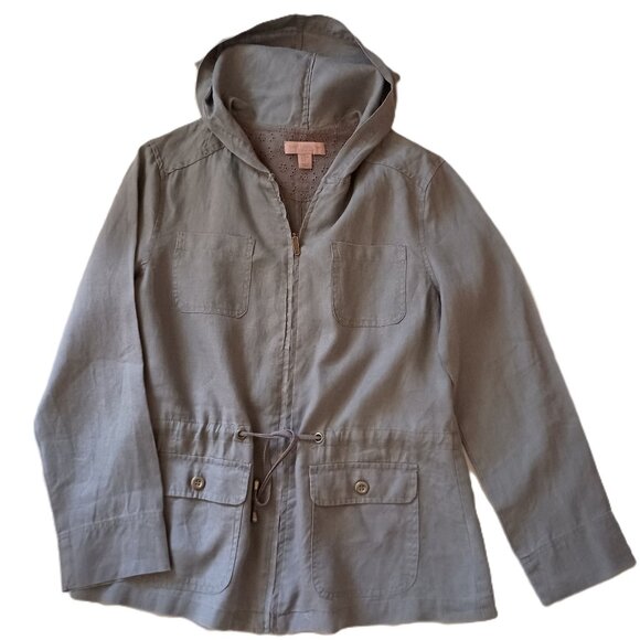 Saint Tropez West Jackets & Blazers - Women’s St Tropez West Gray Linen Medium Length Coat Jacket Size M